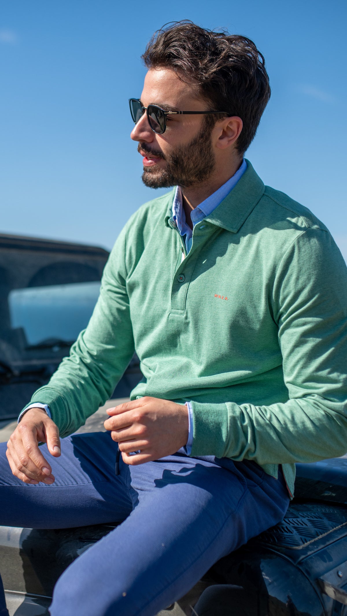 Longsleeve polo with stretch - Amazon Green