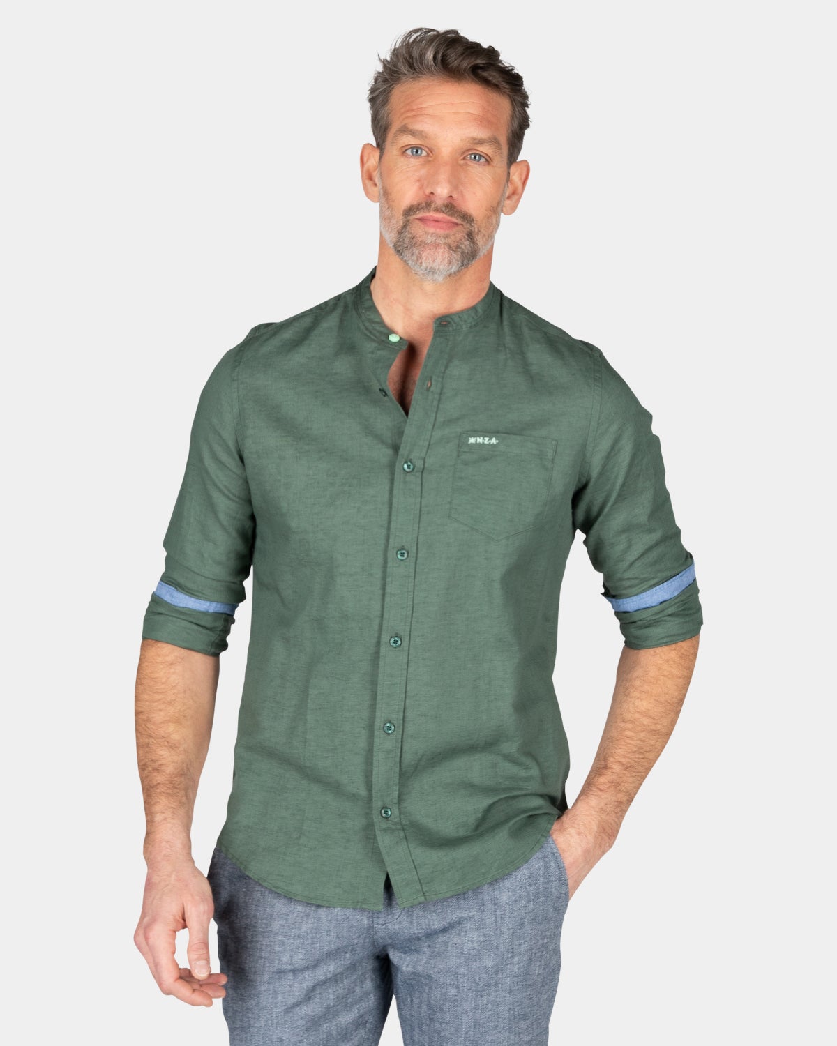Plain shirt without collar - Chalk Green