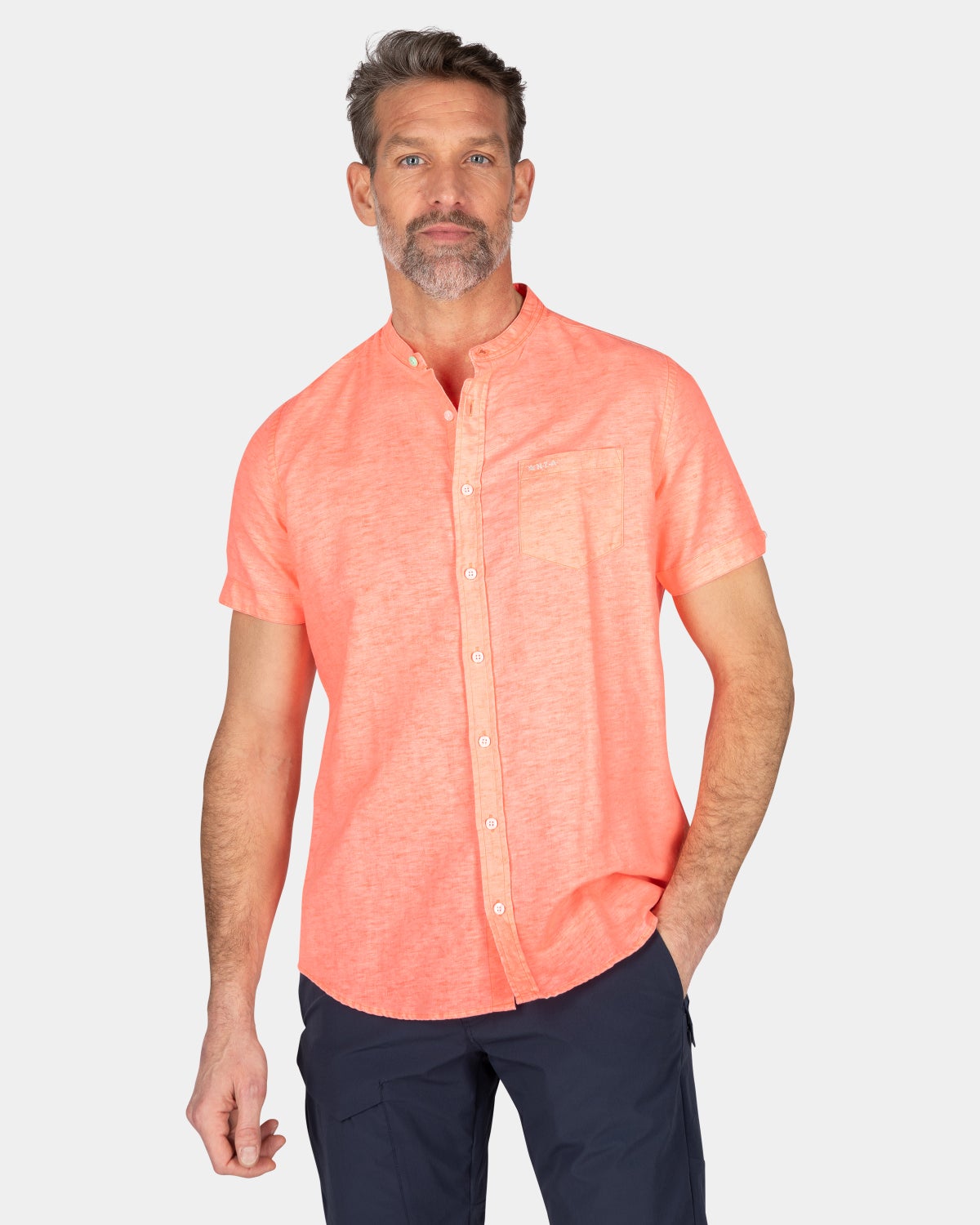 Collarless shirt with short sleeves - Fury Pink