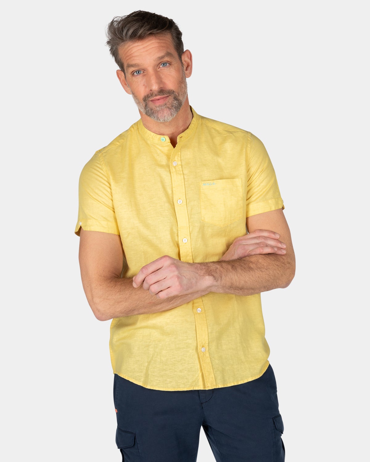 Collarless shirt with short sleeves - Iguana Yellow