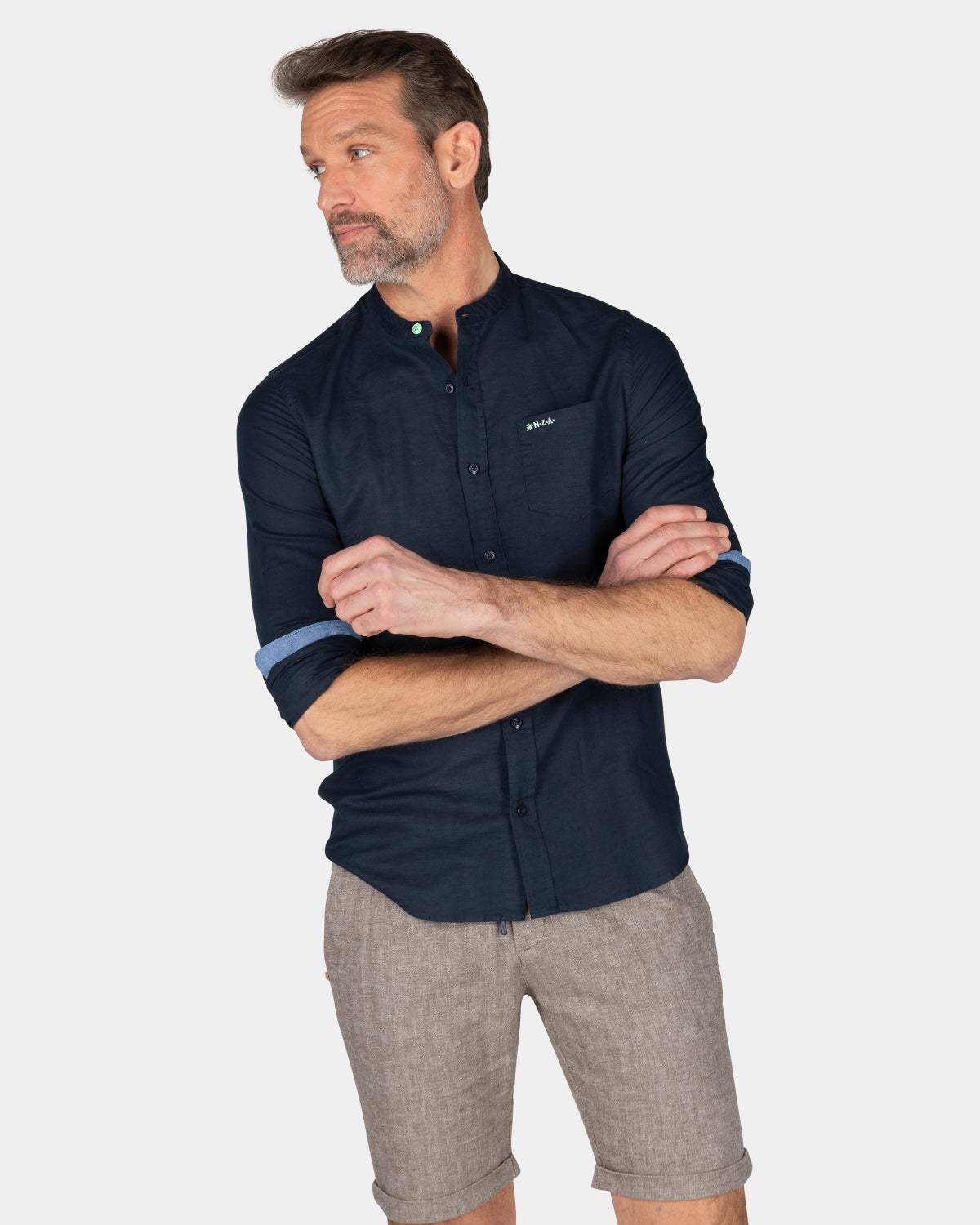 Plain shirt without collar - Traditional Navy