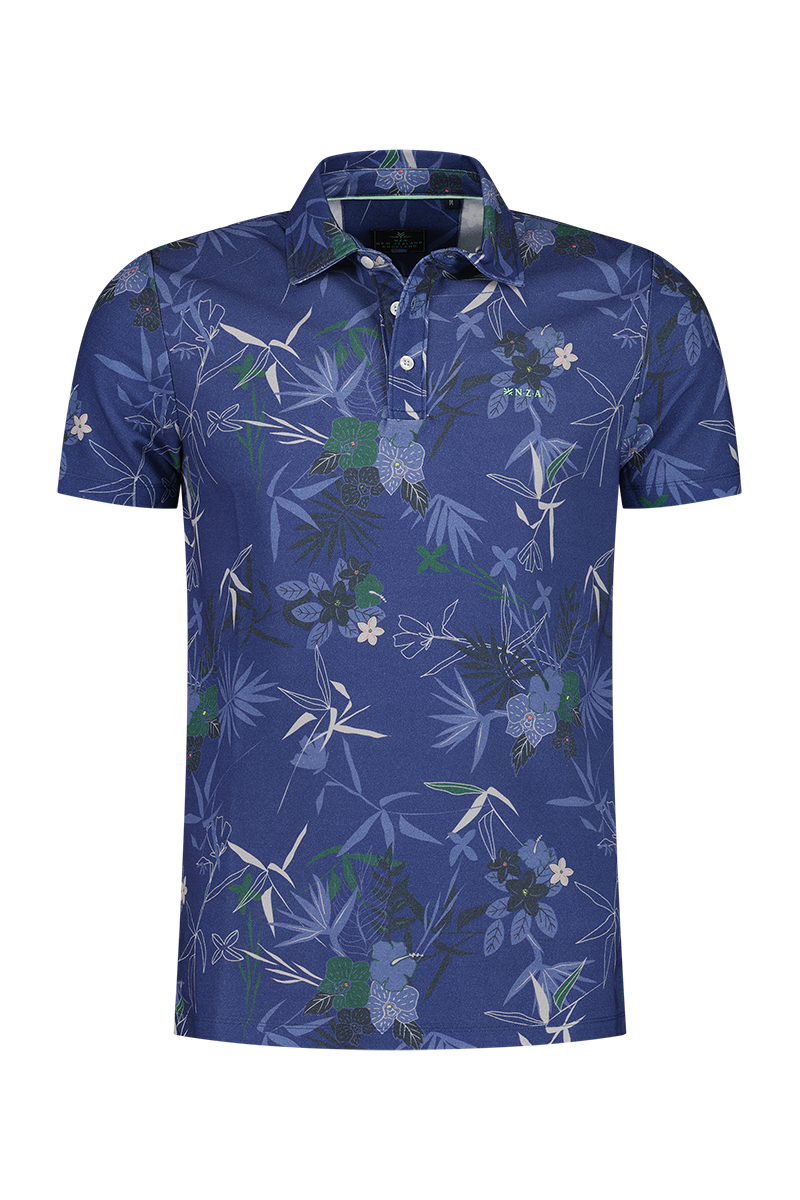 Navy polo with floral print - Dusk Navy