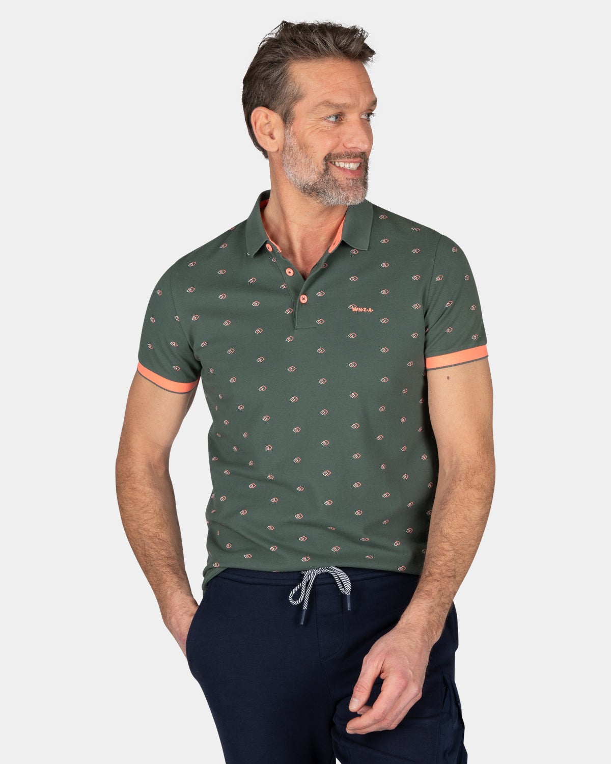Cotton polo with small print - Chalk Green