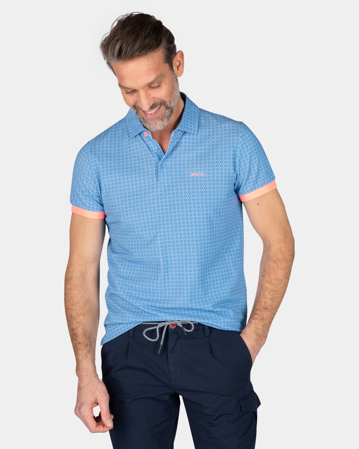 Cotton poloshirt with dots - Bed Blue