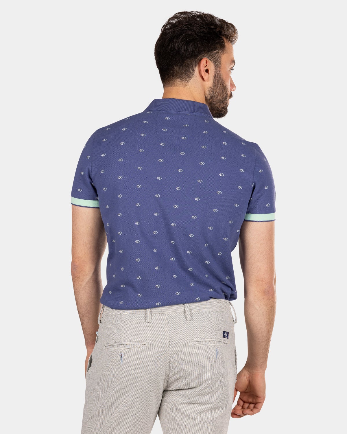 Cotton polo with small print - Dusk Navy