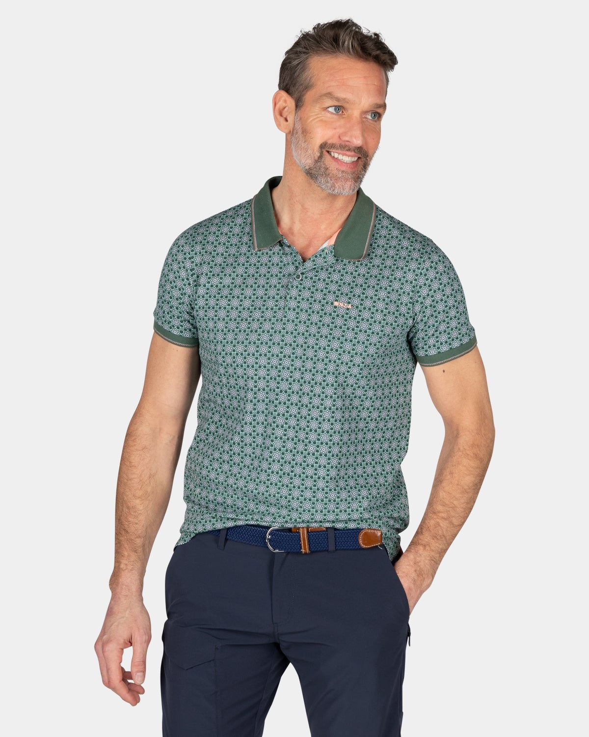 Cotton polo with print - Chalk Green