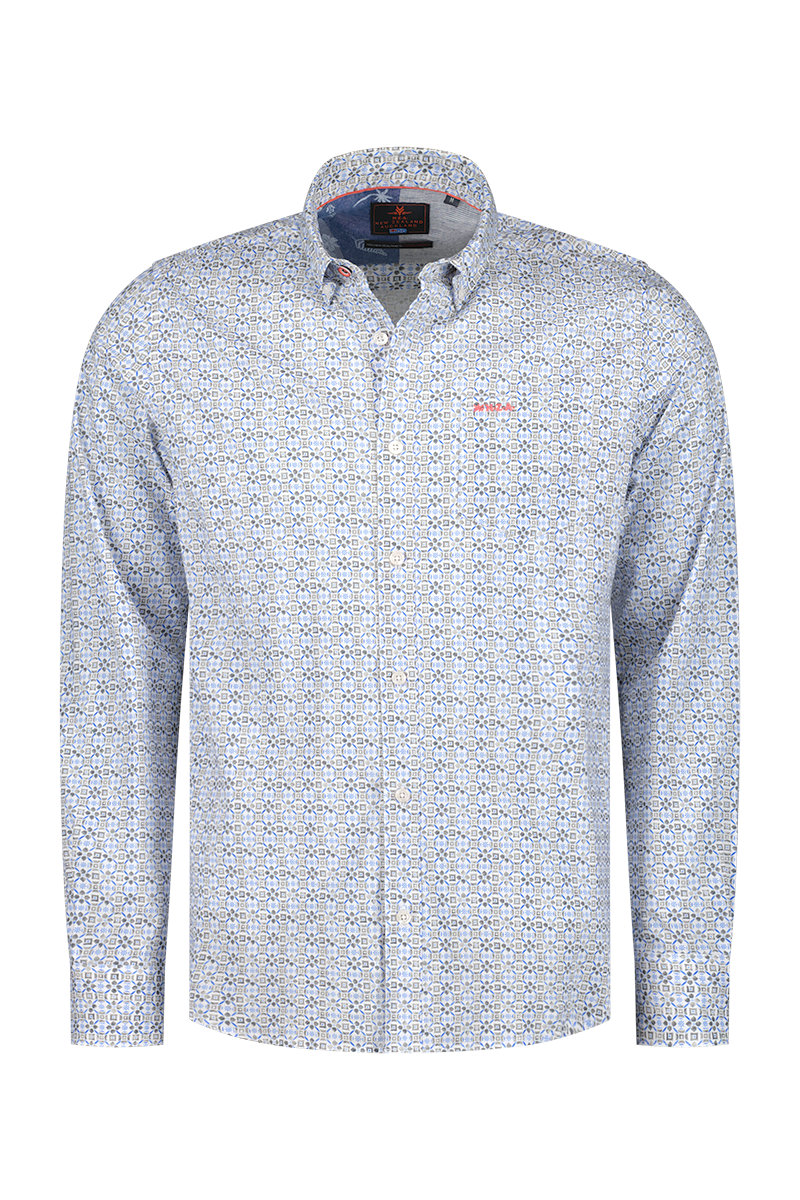 Blue cotton shirt with all over print - Ecru Multicolour