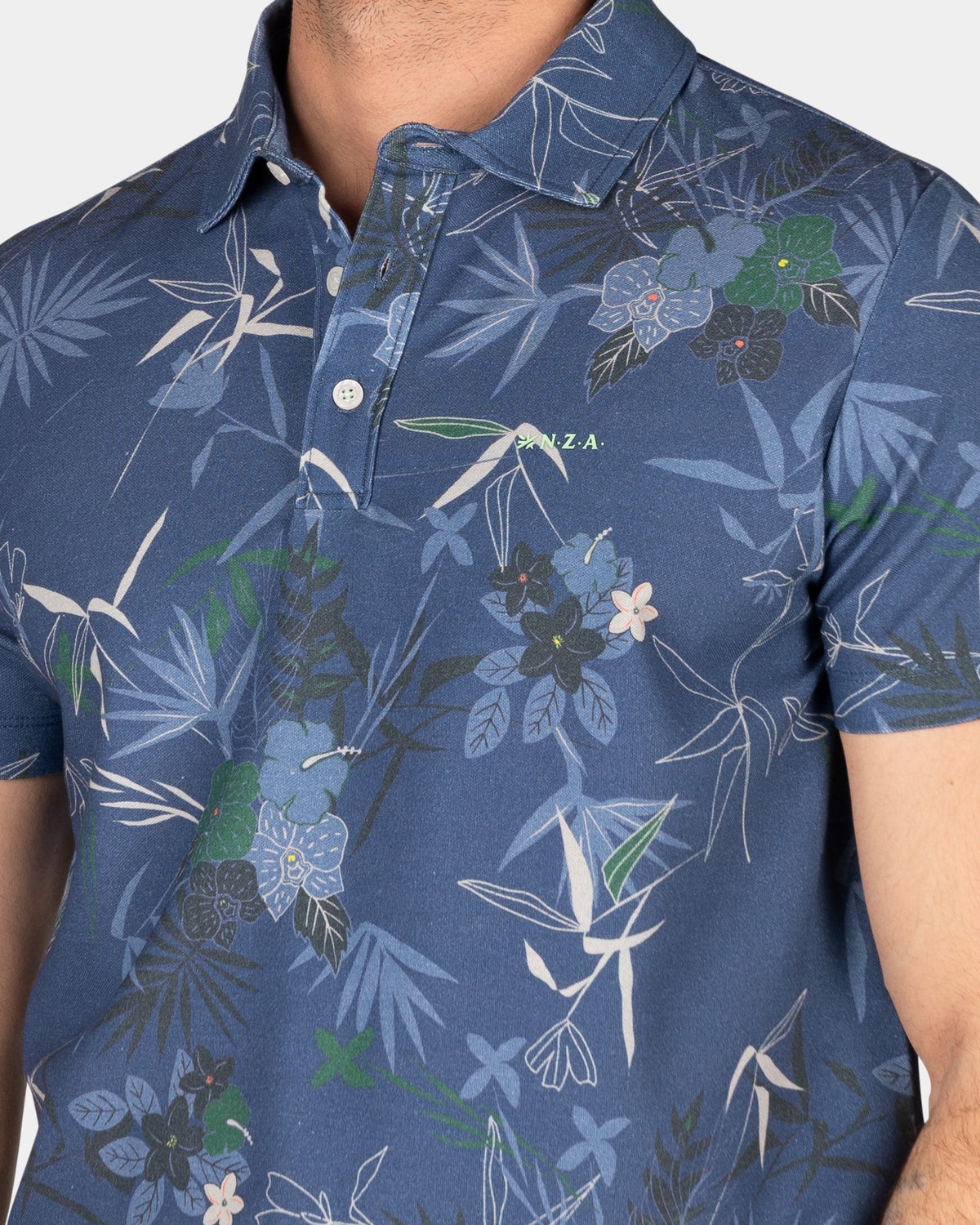 Navy polo with floral print - Dusk Navy