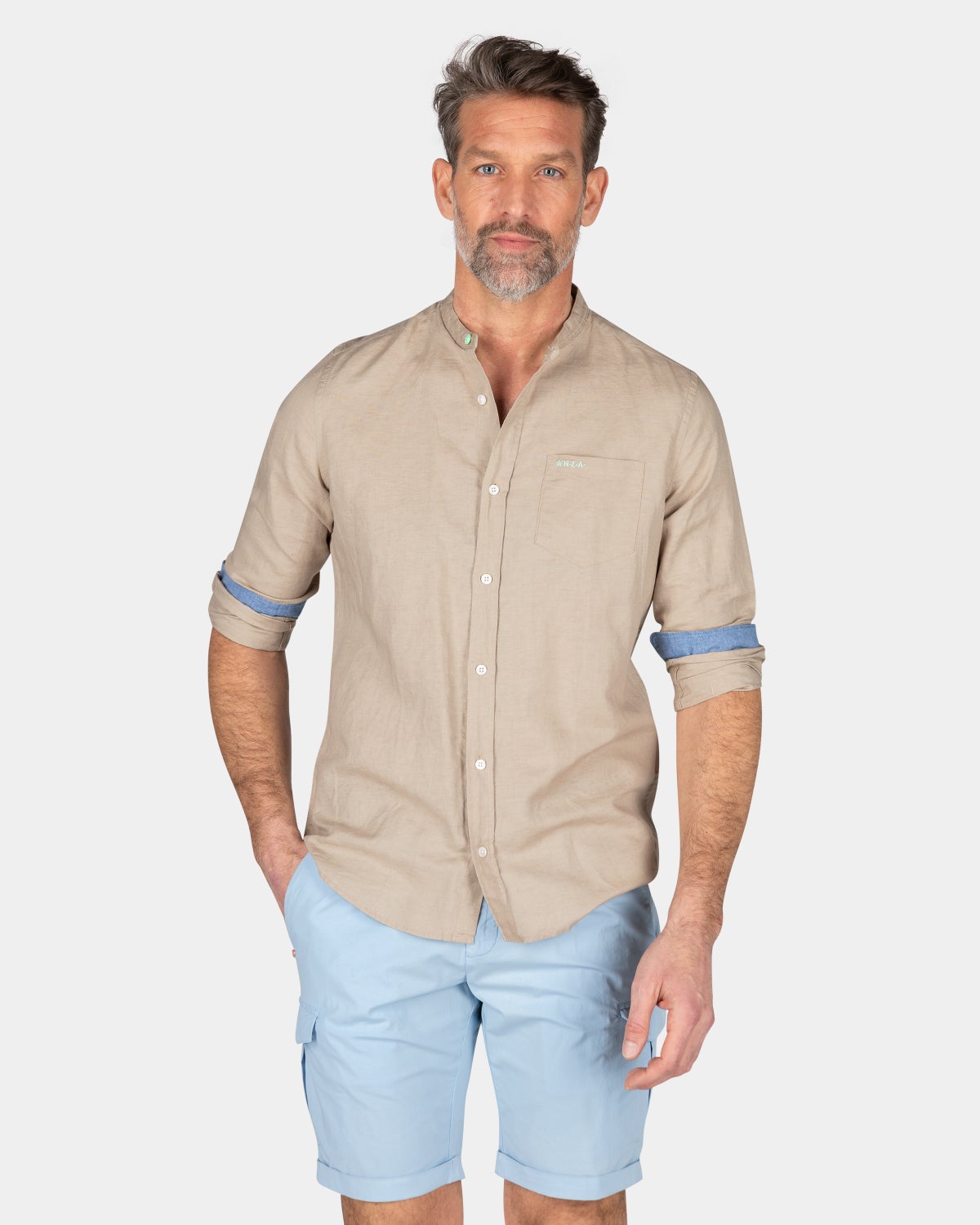 Plain shirt without collar - Shimmering Sand