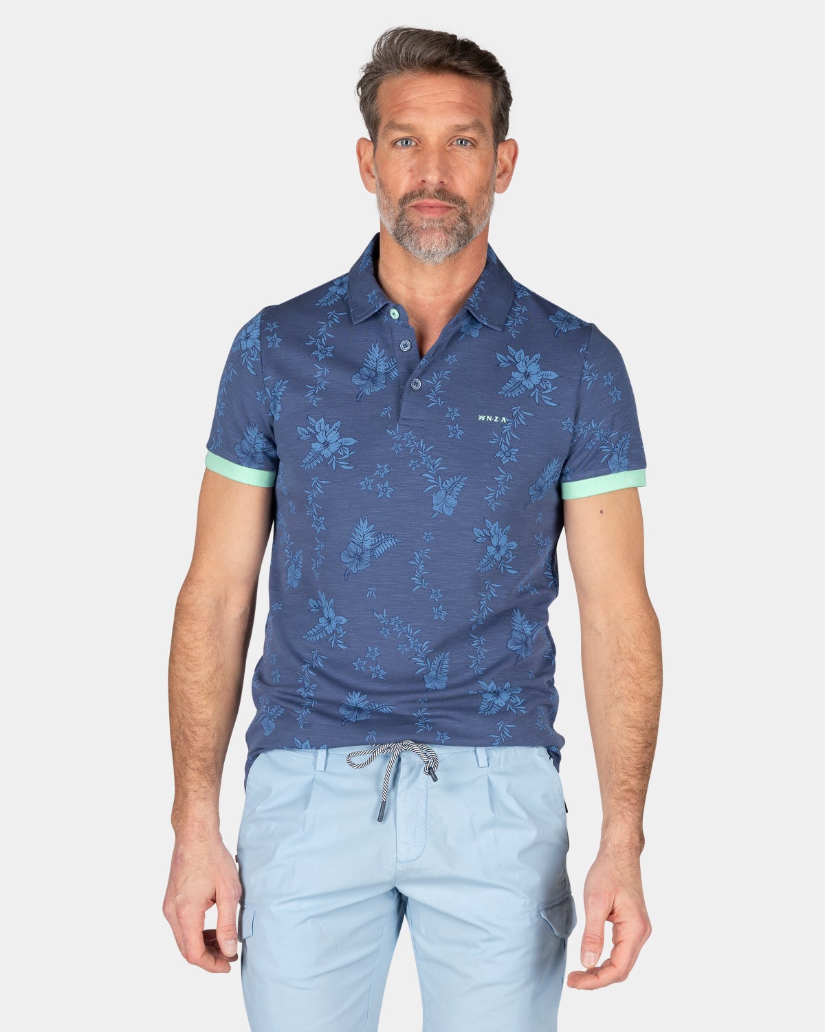 Navy polo with flowers - Dusk Navy
