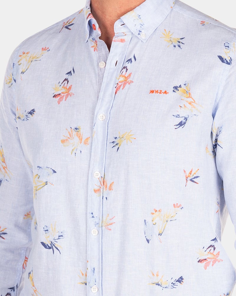 Linen shirt with flower print - Rhythm Blue