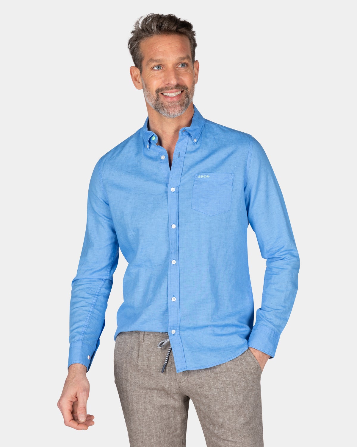 Plain linen shirt - Bed Blue