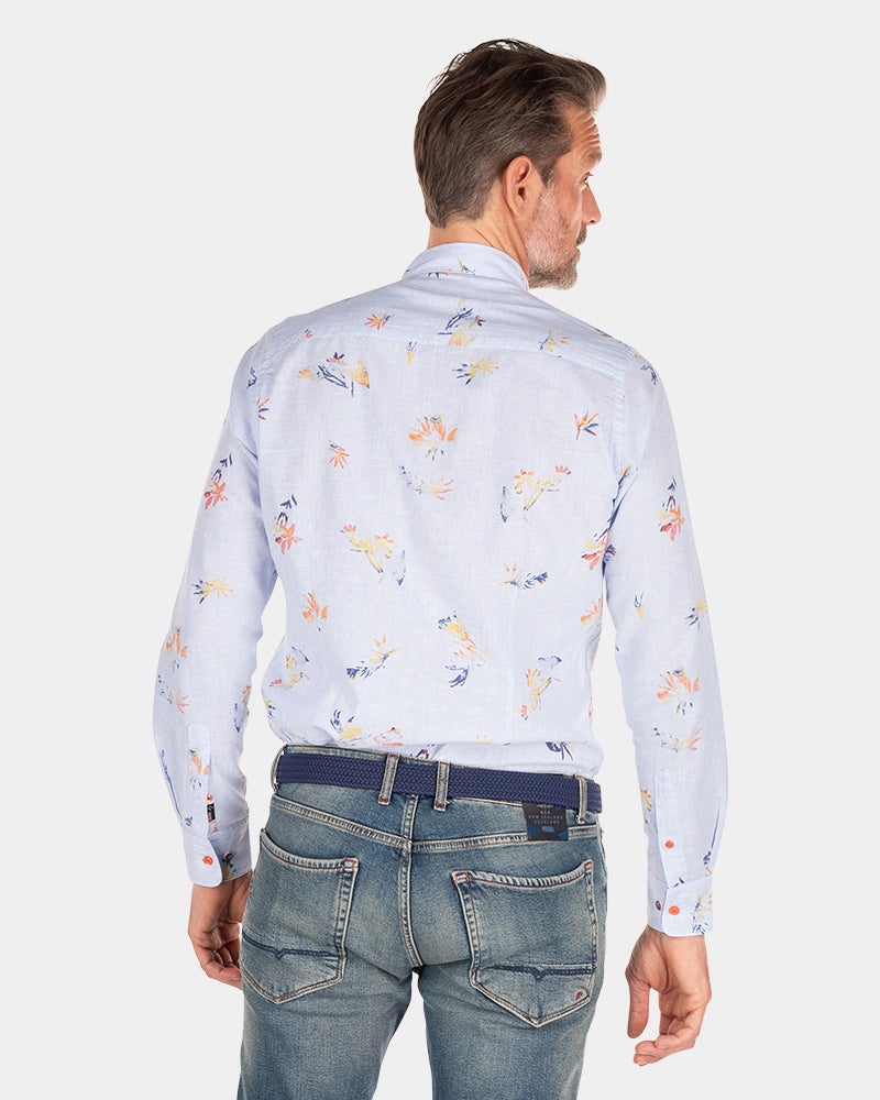 Linen shirt with flower print - Rhythm Blue