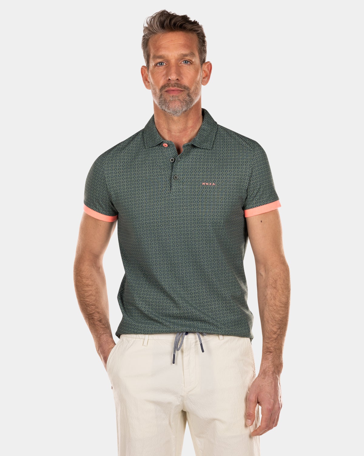 Cotton poloshirt with dots - Chalk Green