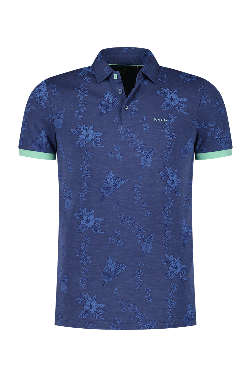 Navy polo with flowers - Dusk Navy