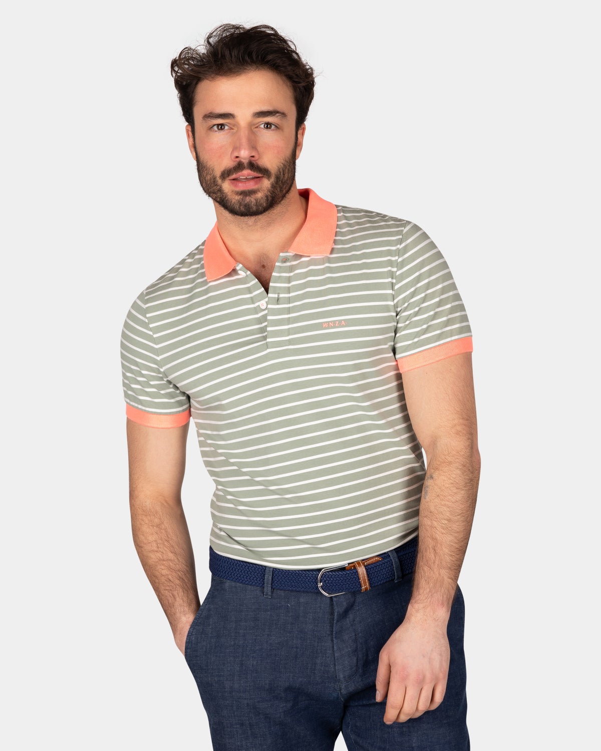 Striped polo with stretch - Mellow Army
