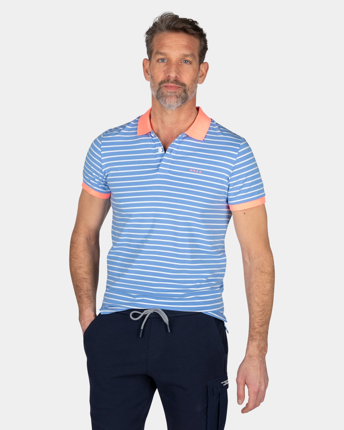 Striped polo with stretch - Bed Blue