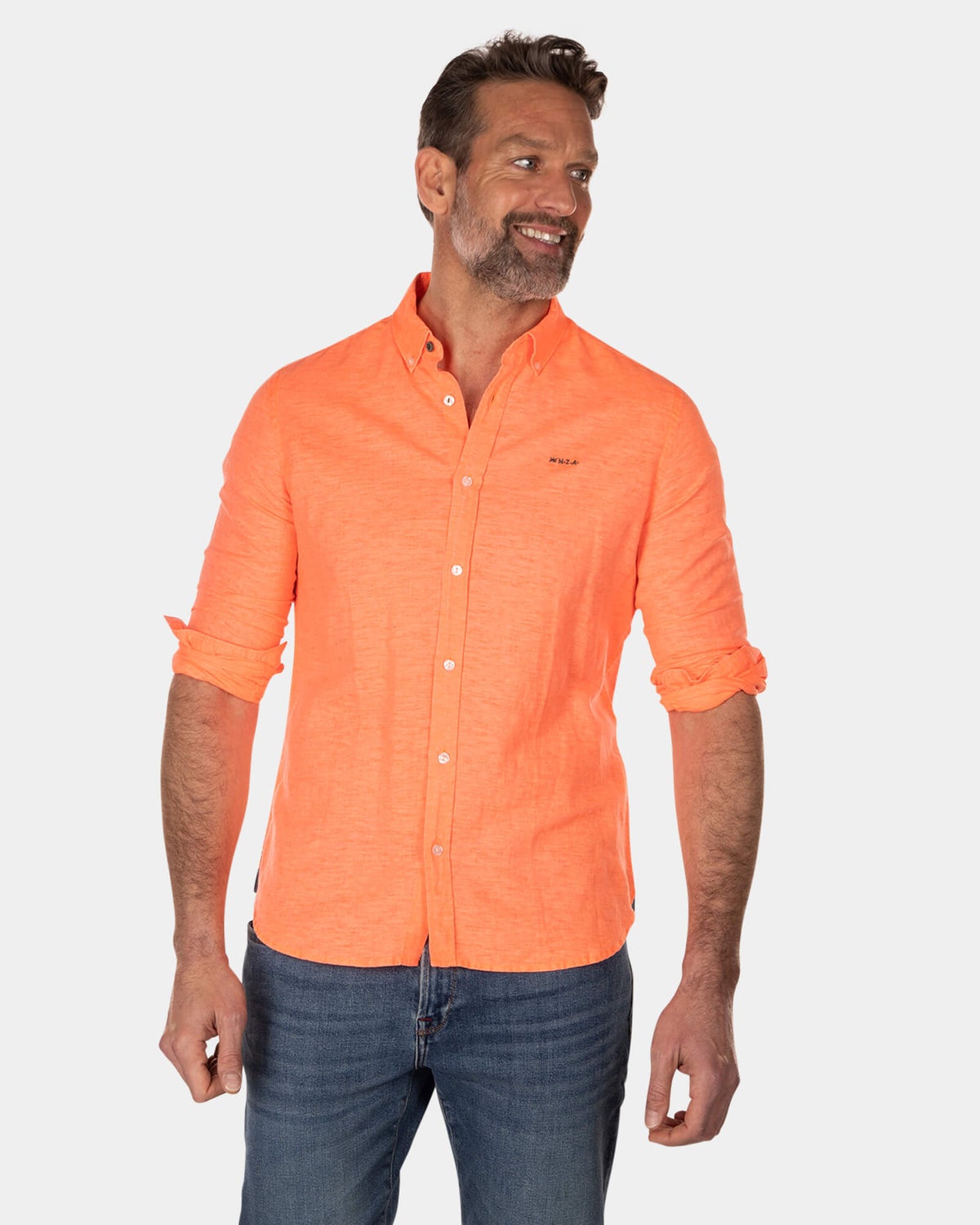 Plain linen shirt with long sleeves - High Summer Orange
