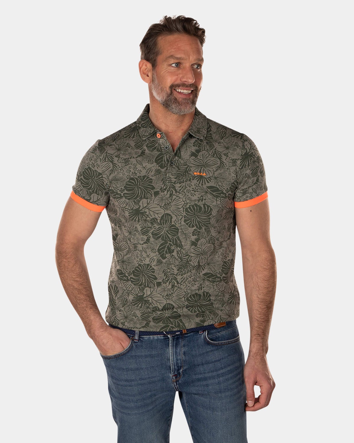 Lyocell flowerprinted polo shirt - High Summer Army