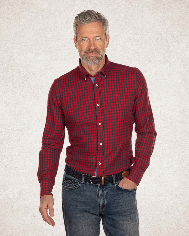 Checkered cotton flannel shirt - Carmine red