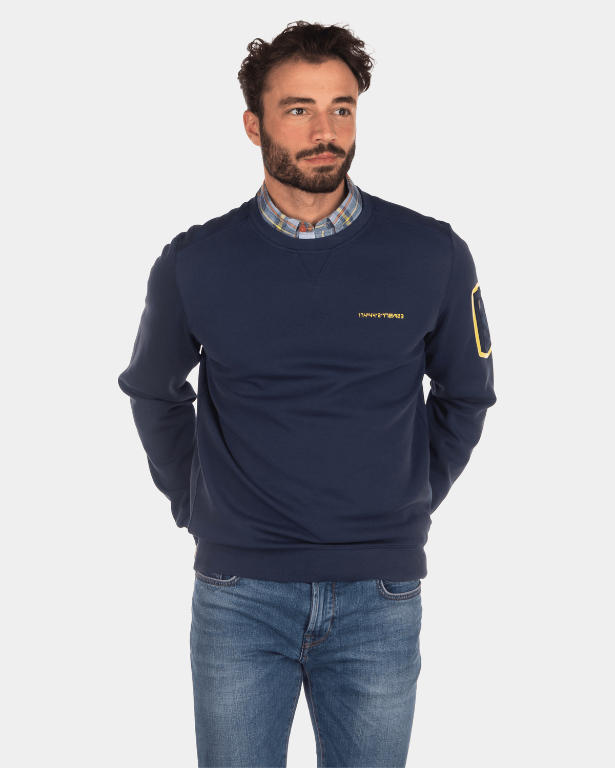 Cotton crewneck sweater - Key Navy