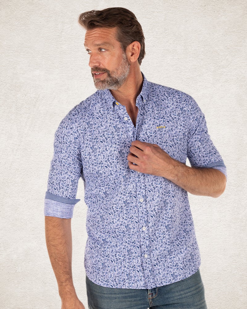 Blue cotton shirt with flower print