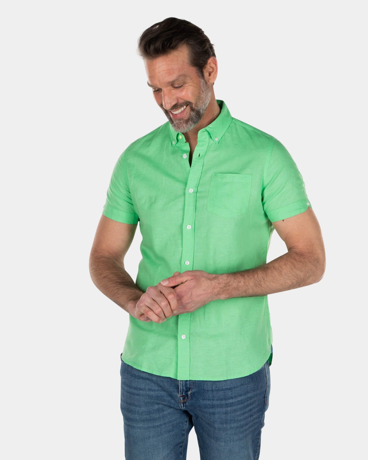 Solid coloured linen shirt short sleeves - Sea Green