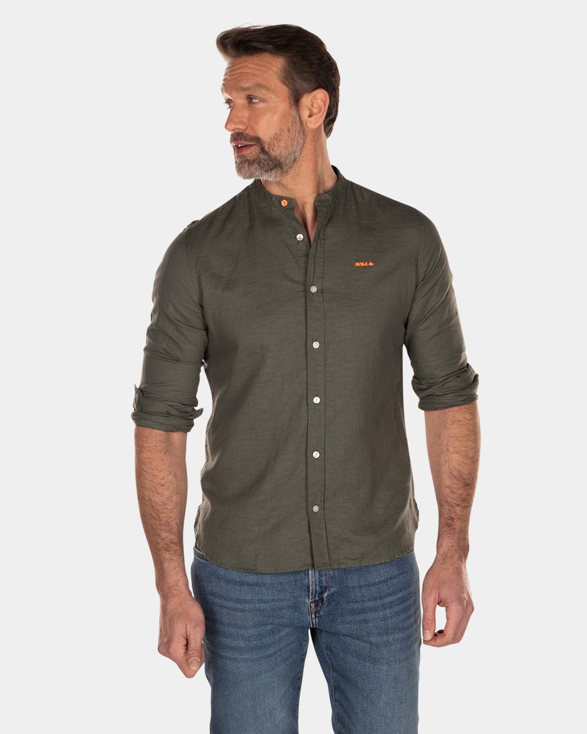 Plain linen shirt without collar -  long sleeves - High Summer Army