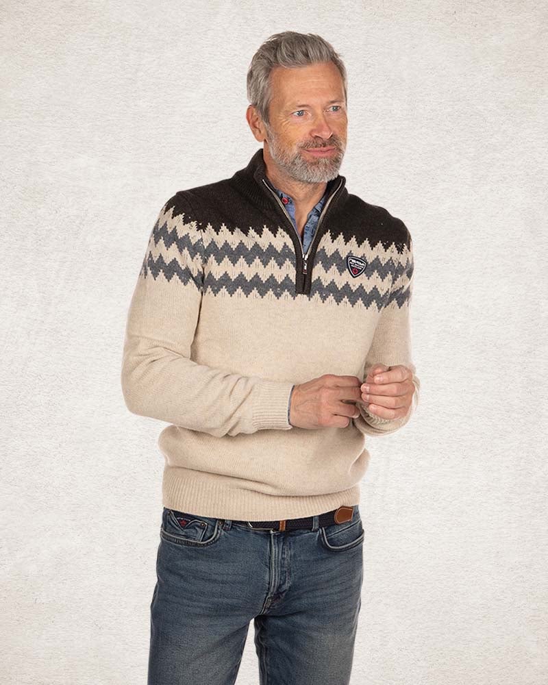 Knitted half zip pullover - Milky Ecru