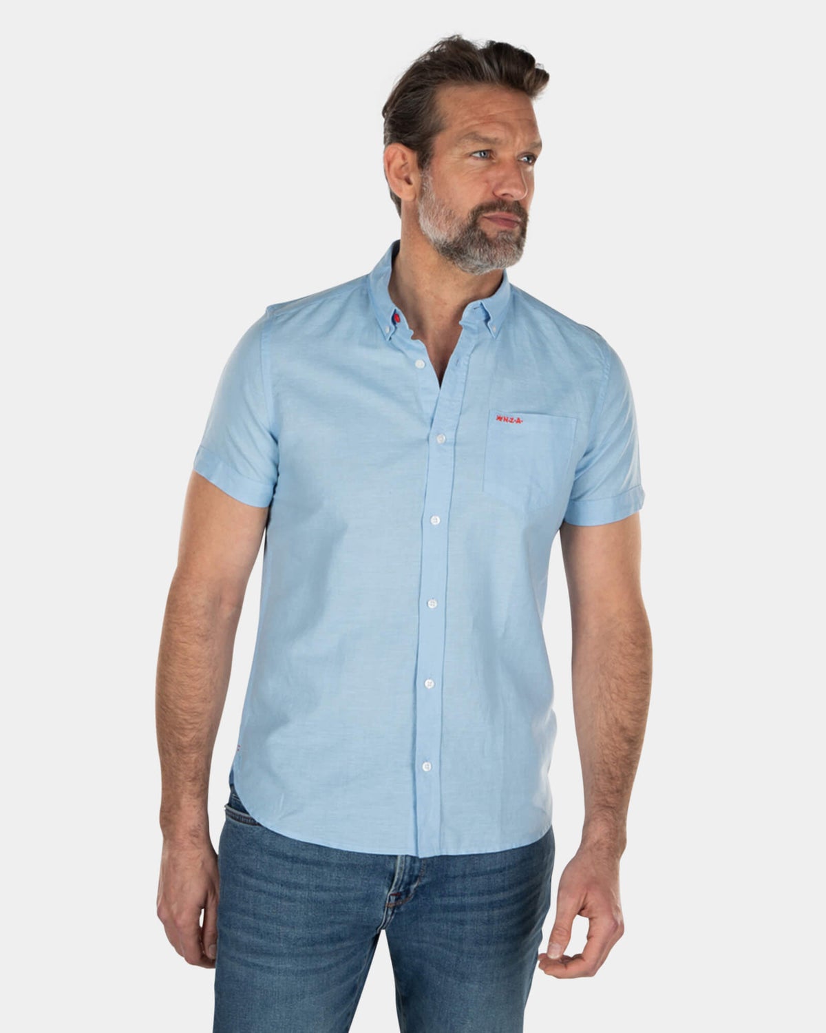Solid coloured linen shirt short sleeves - Bright Sky