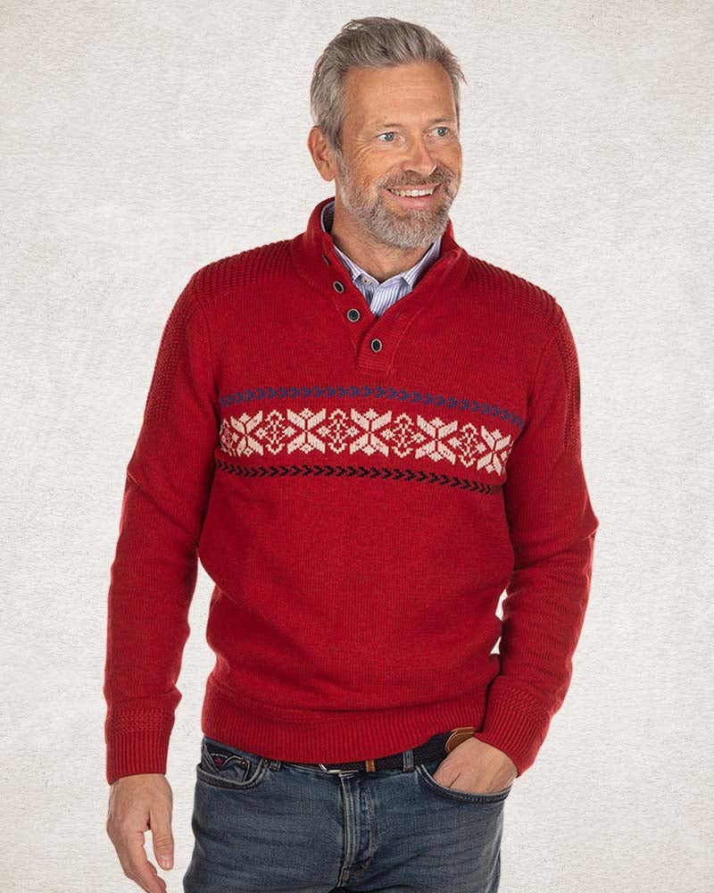 Half buttoned knitted pullover - Carmine Red