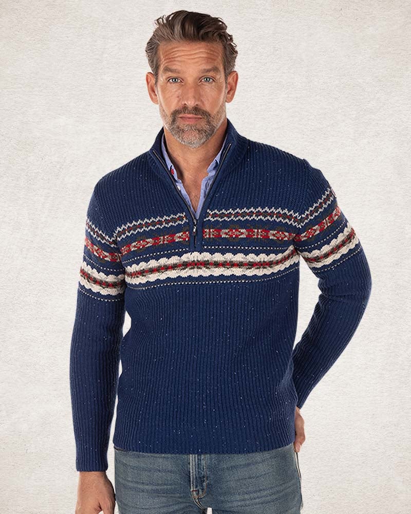 Cotton wool half zip pullover - Bright Water Blue