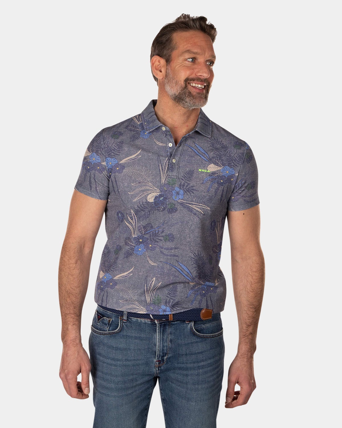 Polo shirt with flower print - High Summer Navy