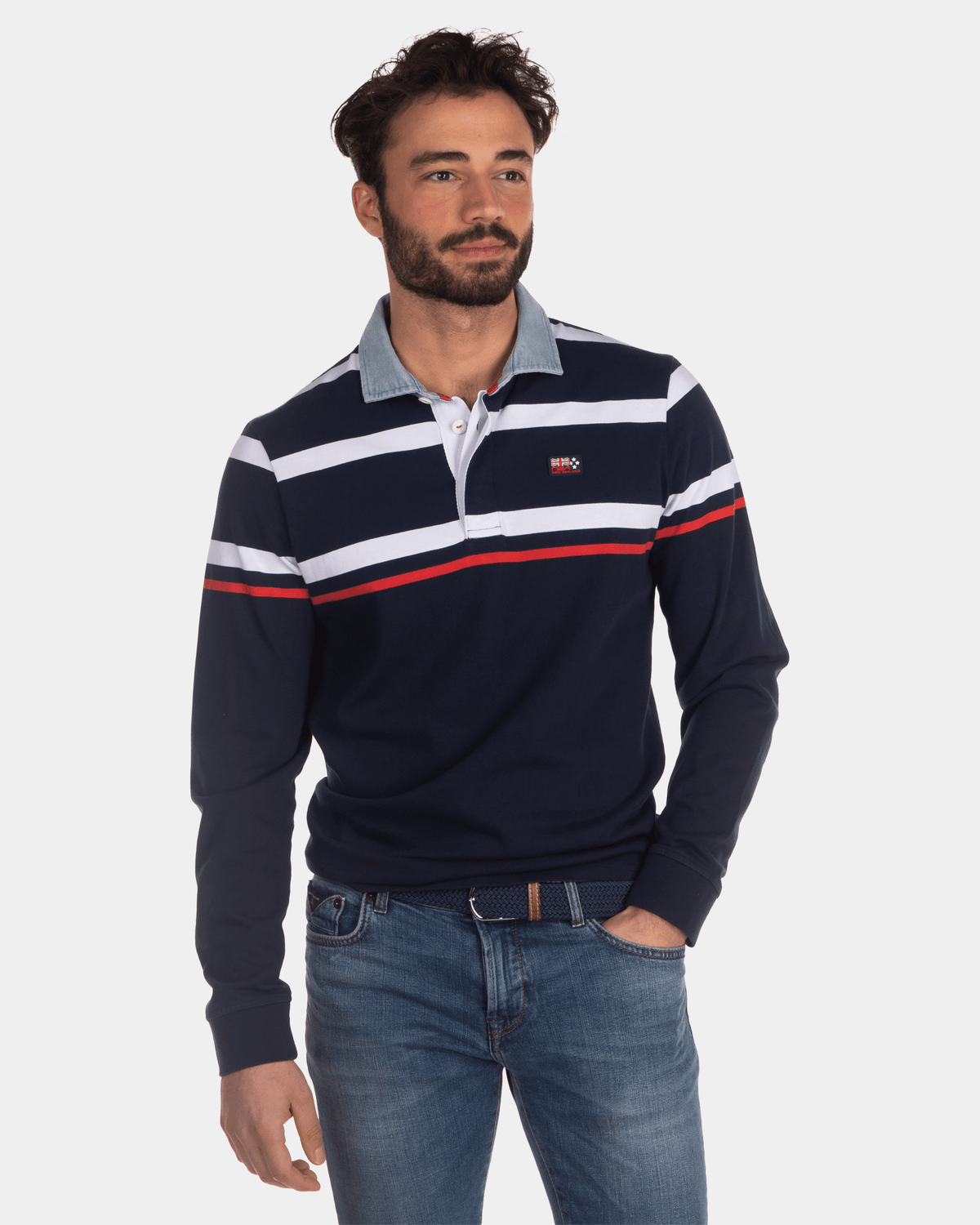 Coarse Striped Rugby Shirt Blue White Red - Industrial Navy