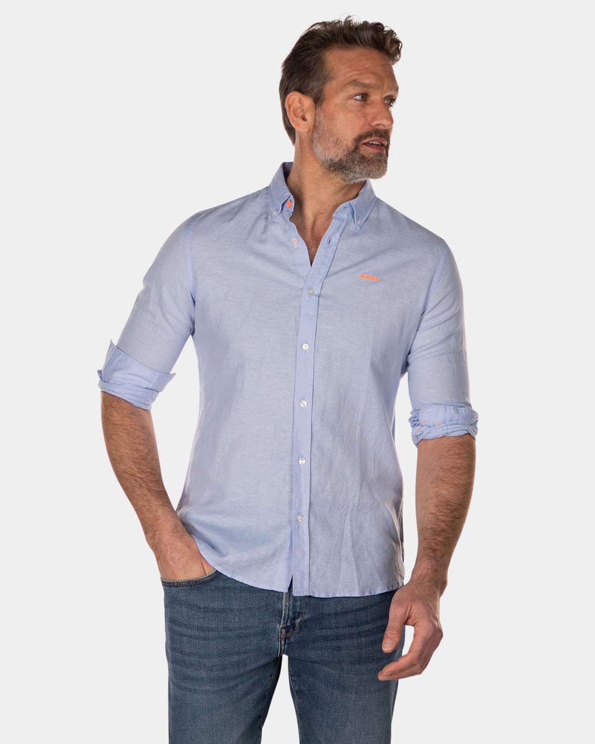 Plain linen shirt with long sleeves - Light Blue