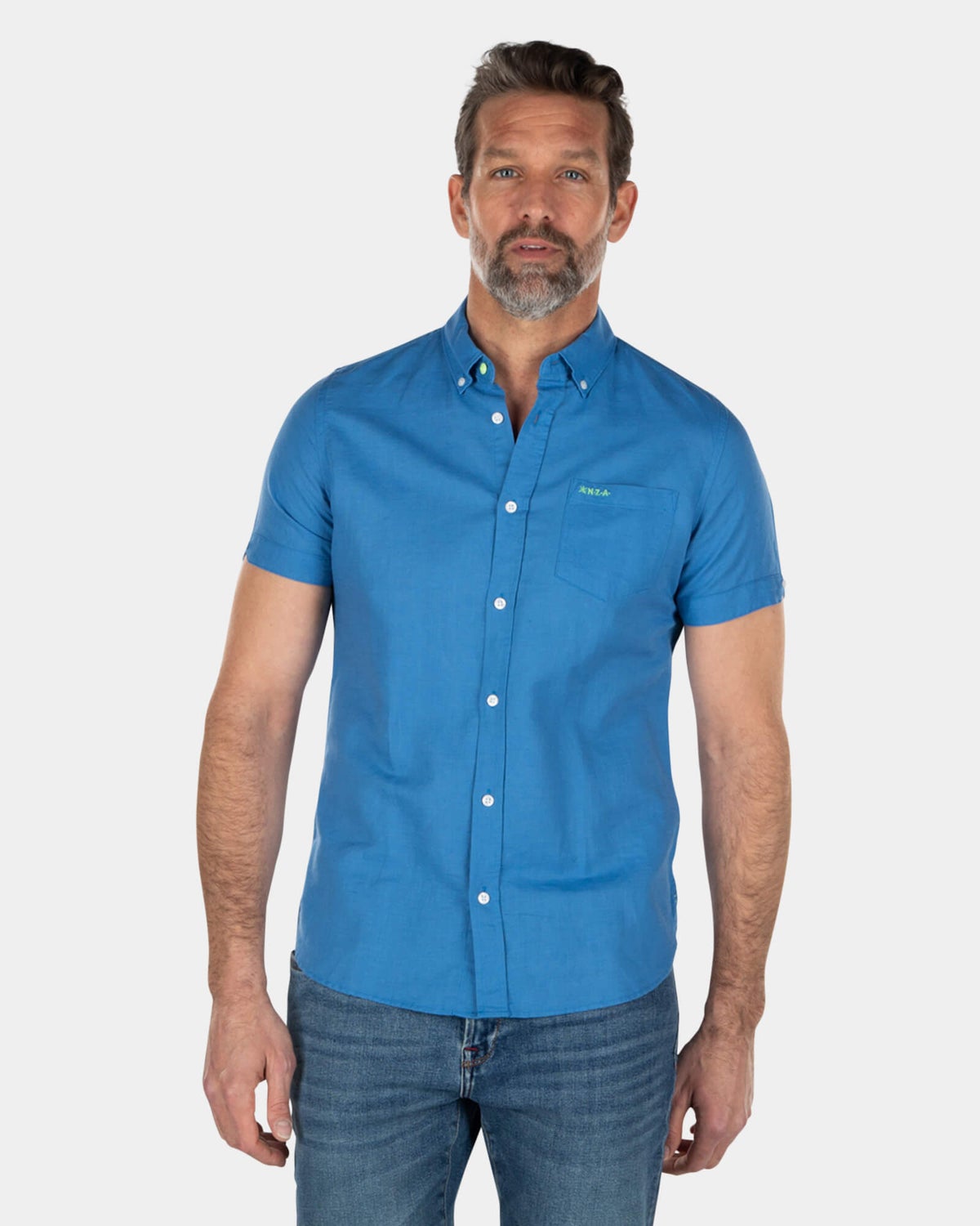 Solid coloured linen shirt short sleeves