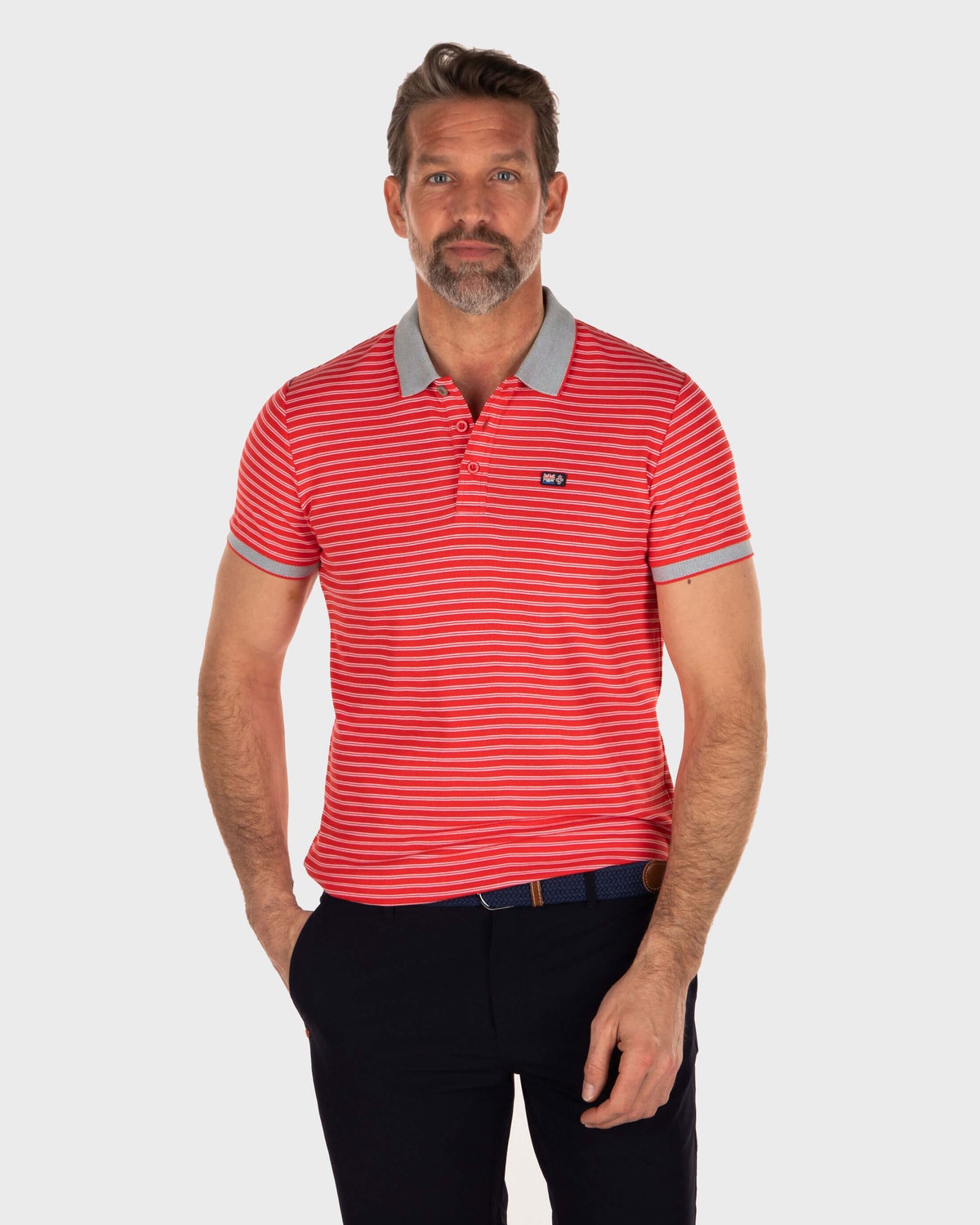 Cotton polyester striped polo shirt - Orange Red
