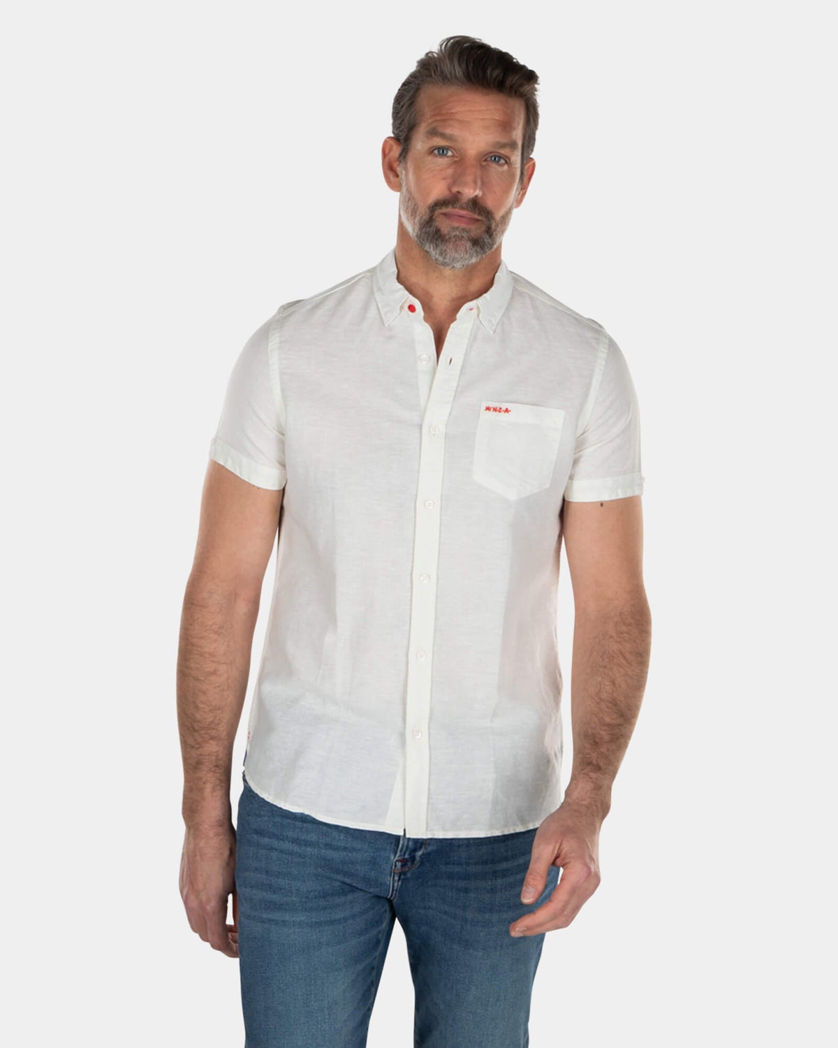 Solid coloured linen shirt short sleeves - Cream