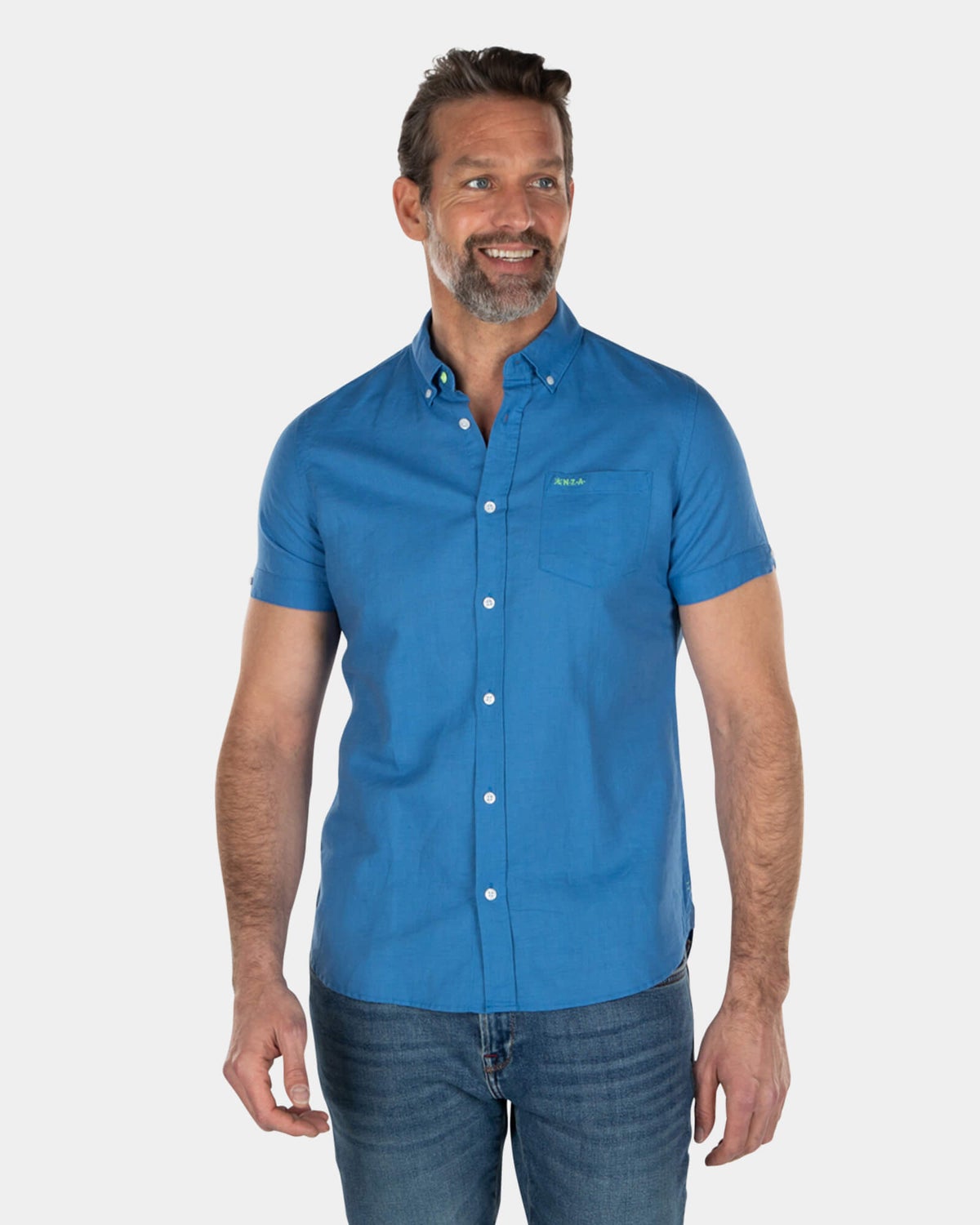 Solid coloured linen shirt short sleeves