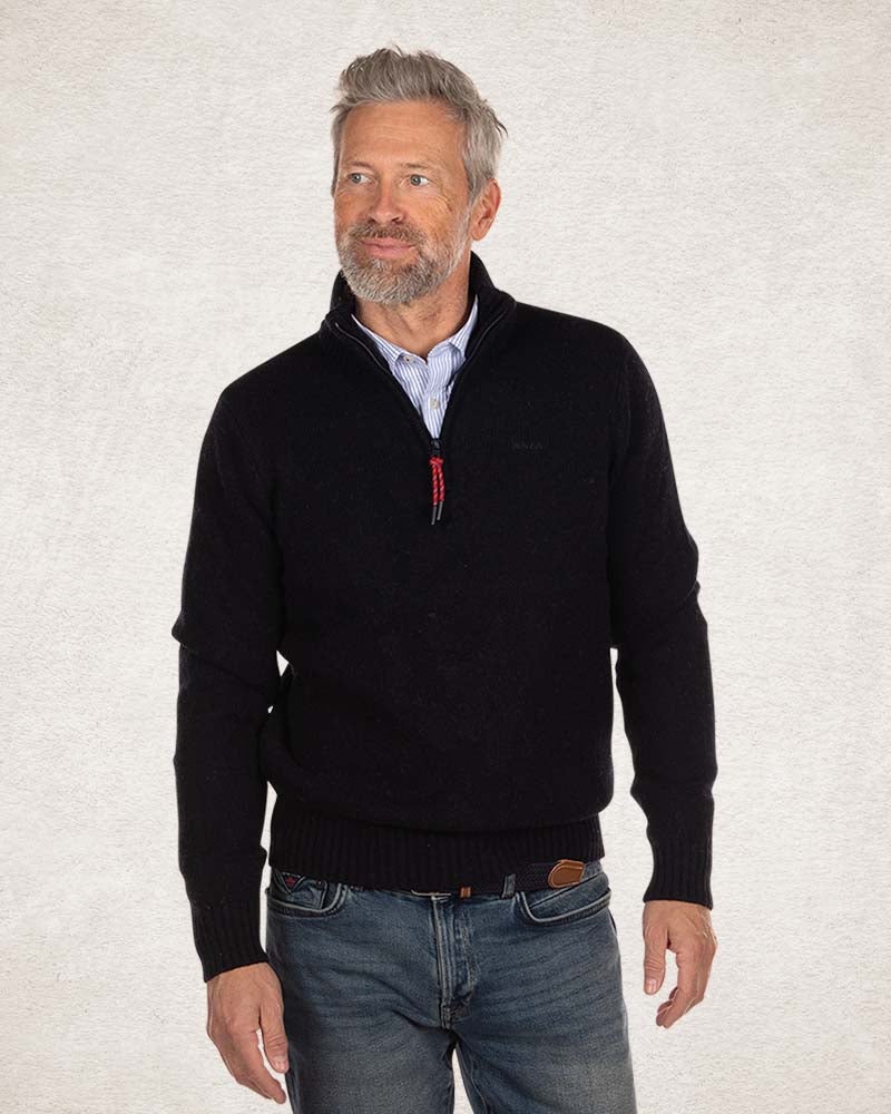 Wool plain half zip pullover - Pitch navy