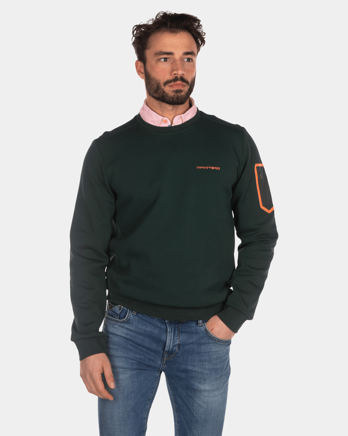 Cotton crewneck sweater - Dark Pine