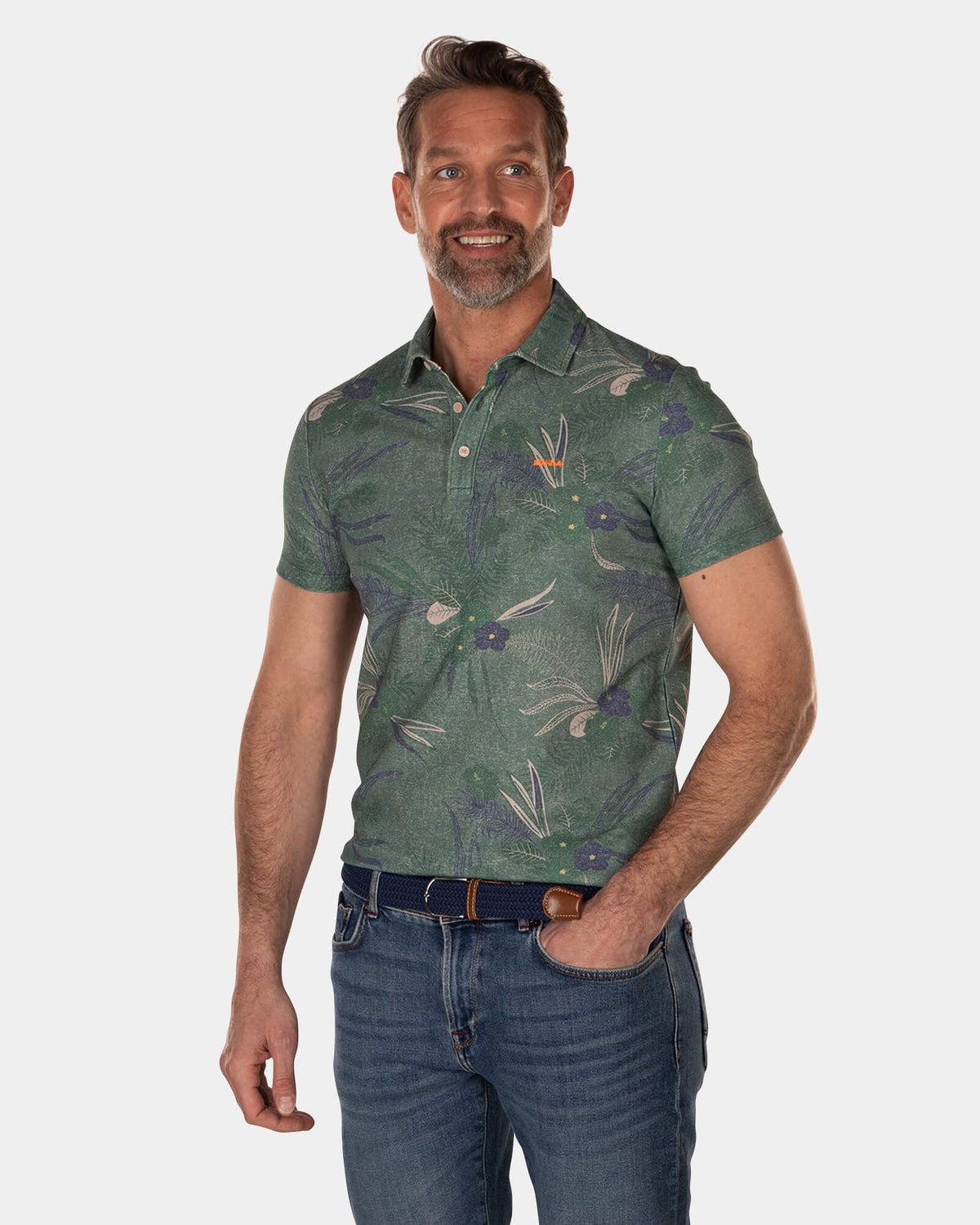 Polo shirt with flower print - High Summer Army