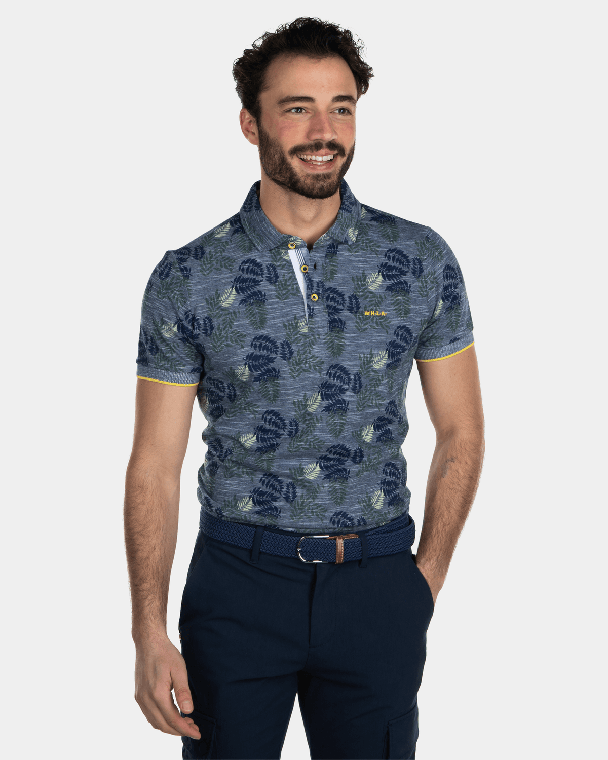 Cotton Printed Polo shirt Dark Blue - Key Navy