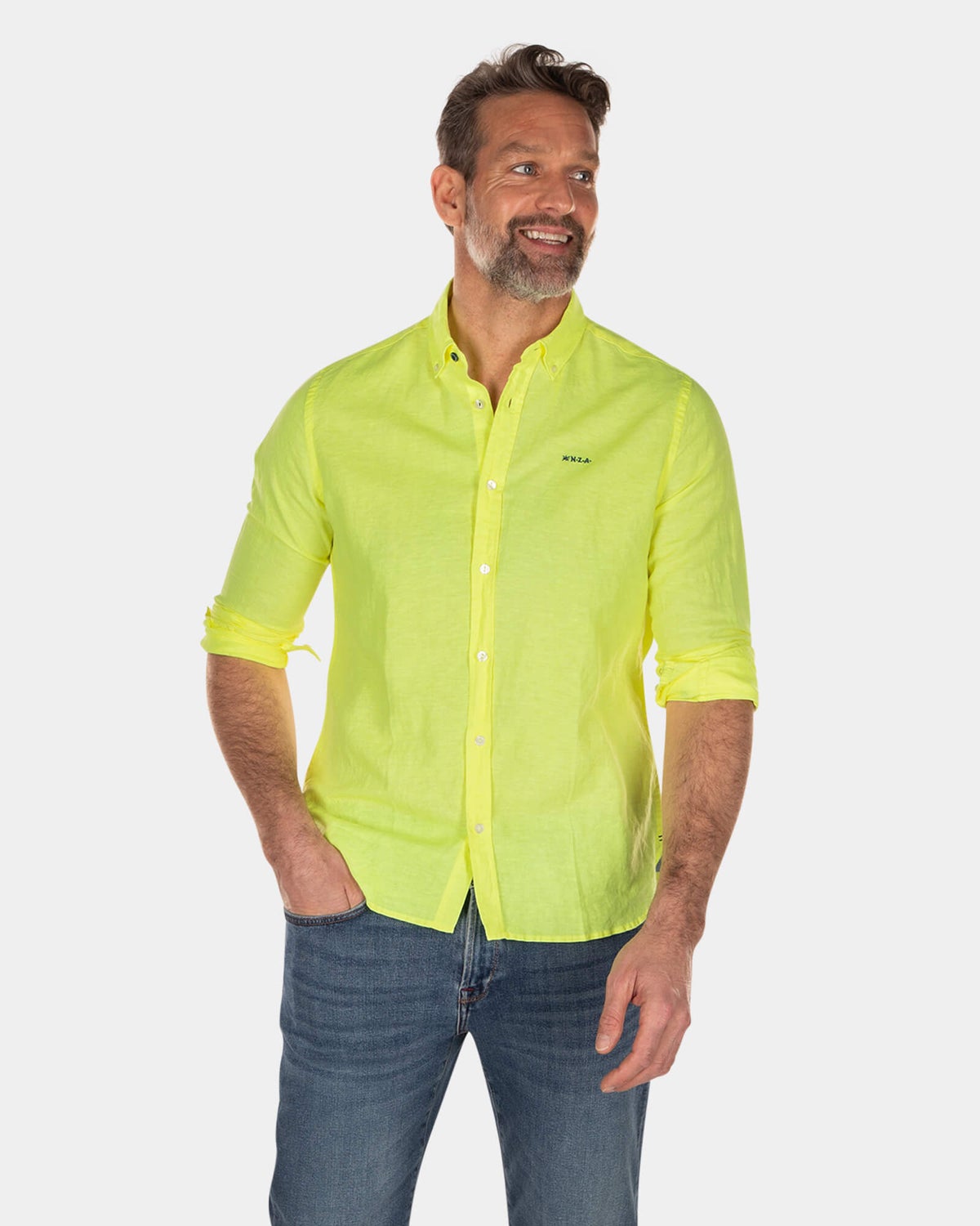 Plain linen shirt with long sleeves - High Summer Yellow