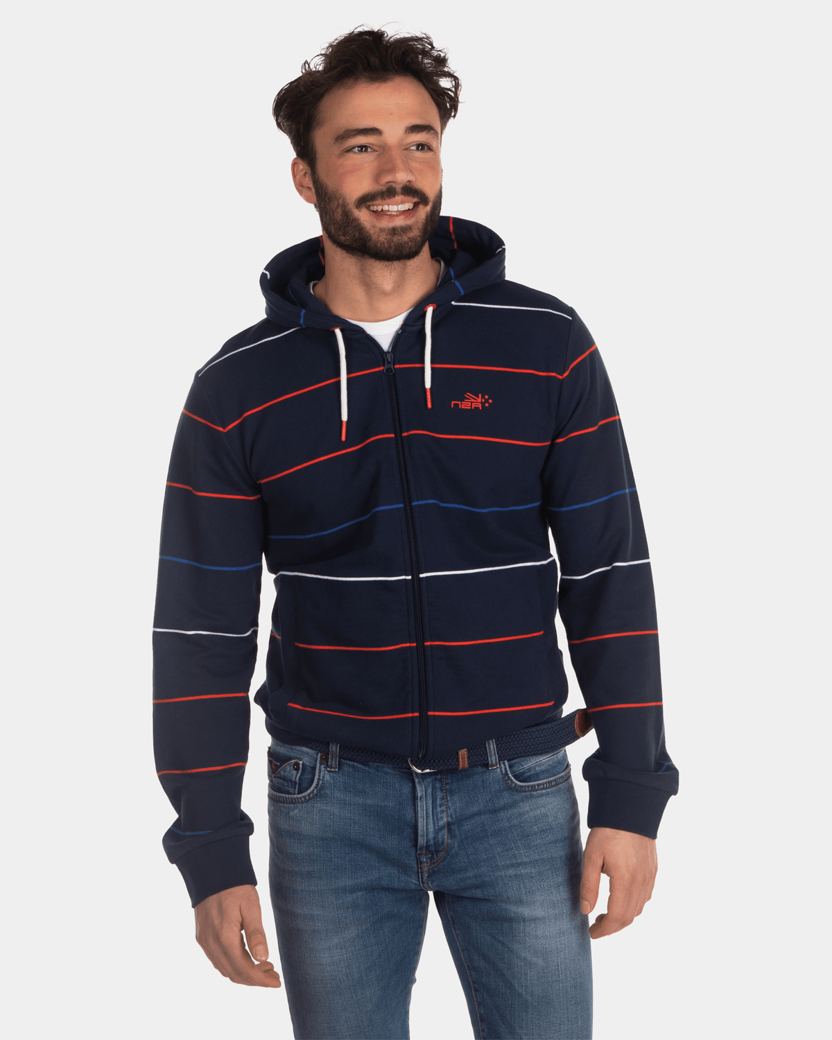 Striped cardigan blue red white - Industrial Navy