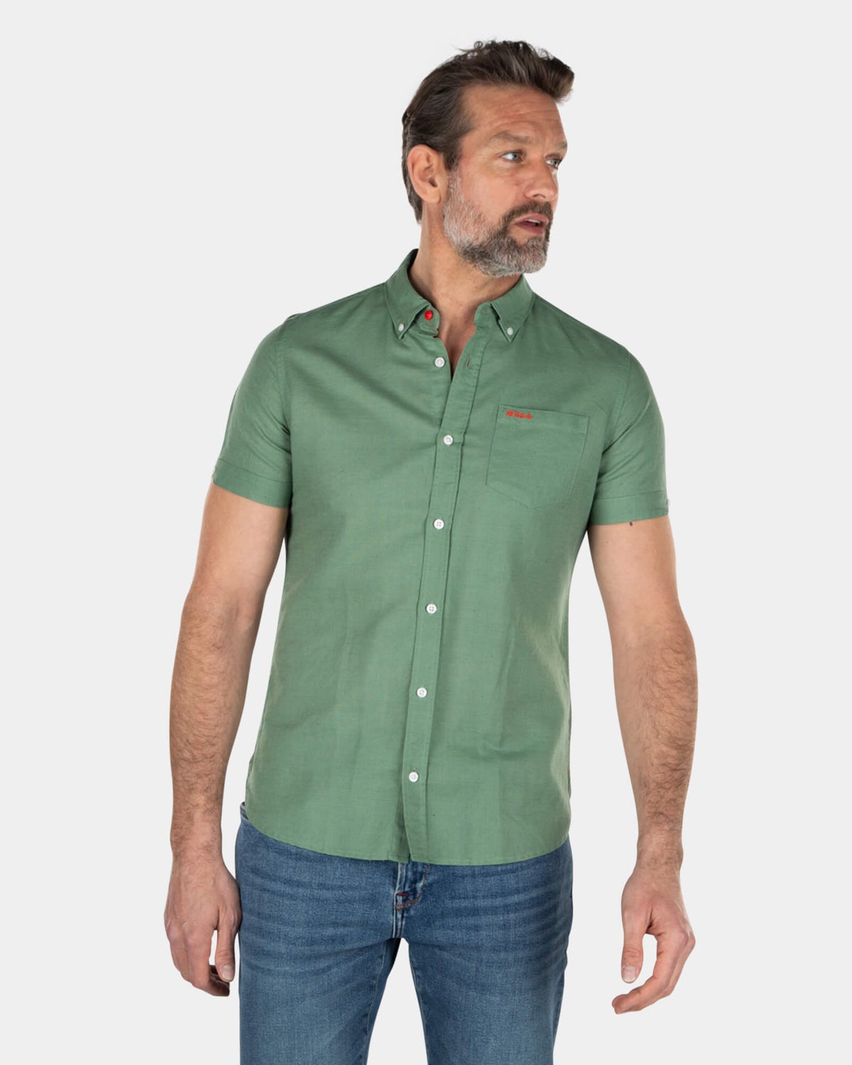 Solid coloured linen shirt short sleeves - Active Army