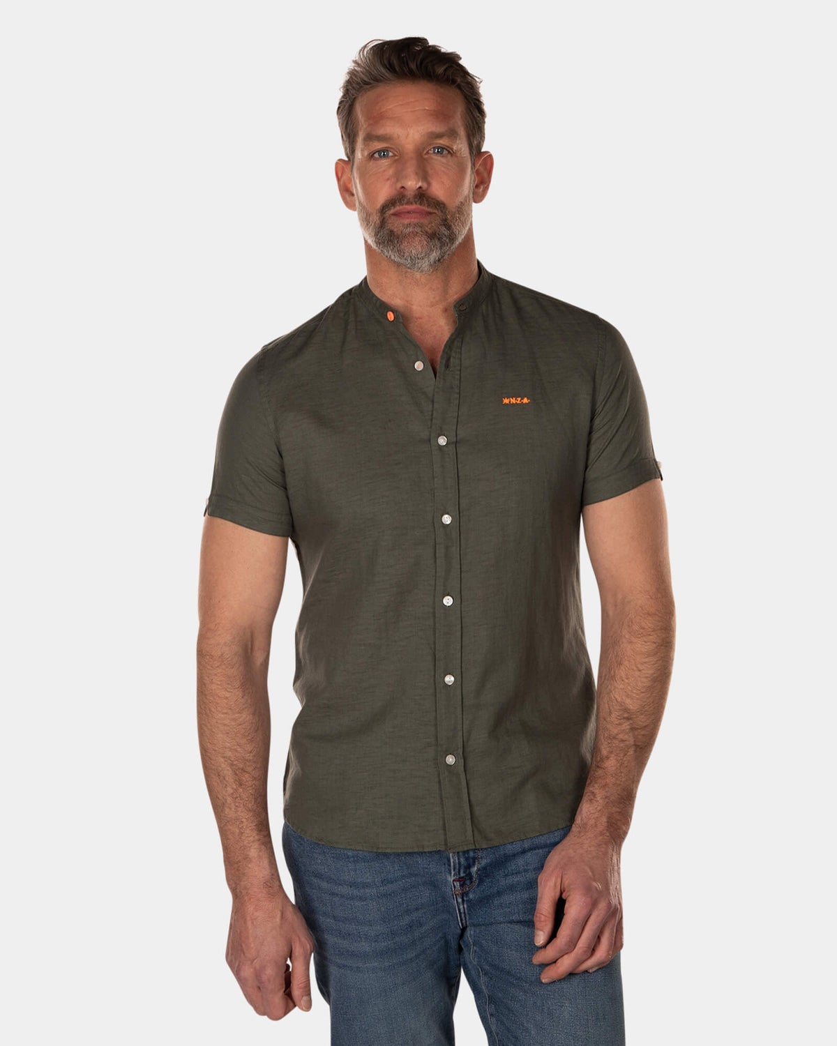 Plain linen shirt without collar -  short sleeves - High Summer Army
