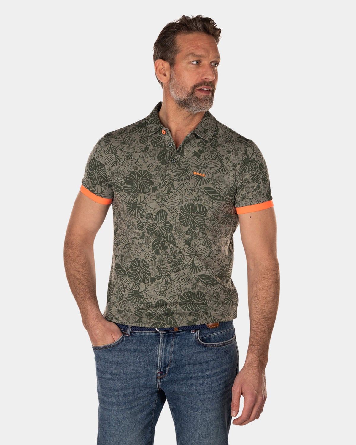 Lyocell flowerprinted polo shirt - High Summer Army