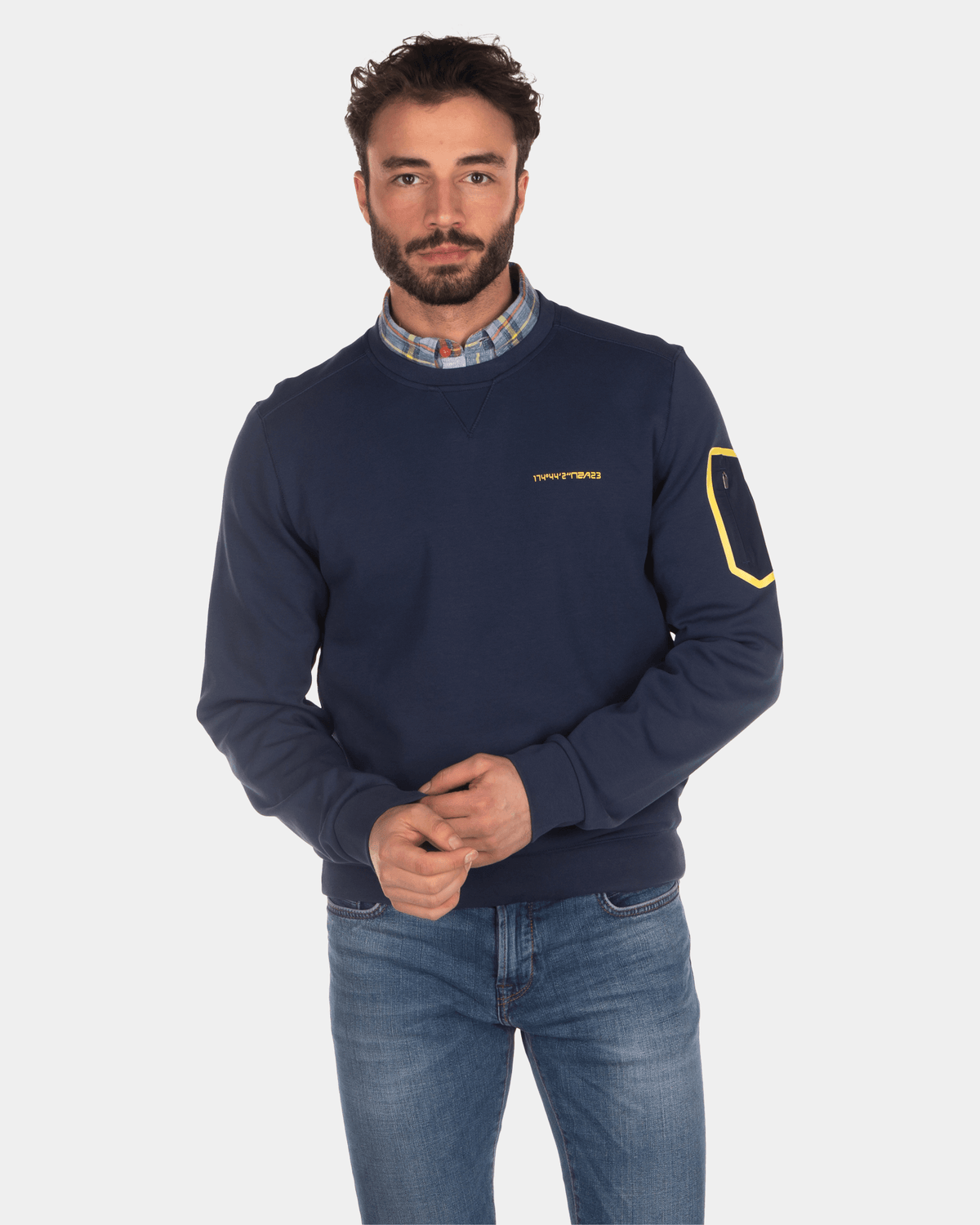 Cotton crewneck sweater - Key Navy