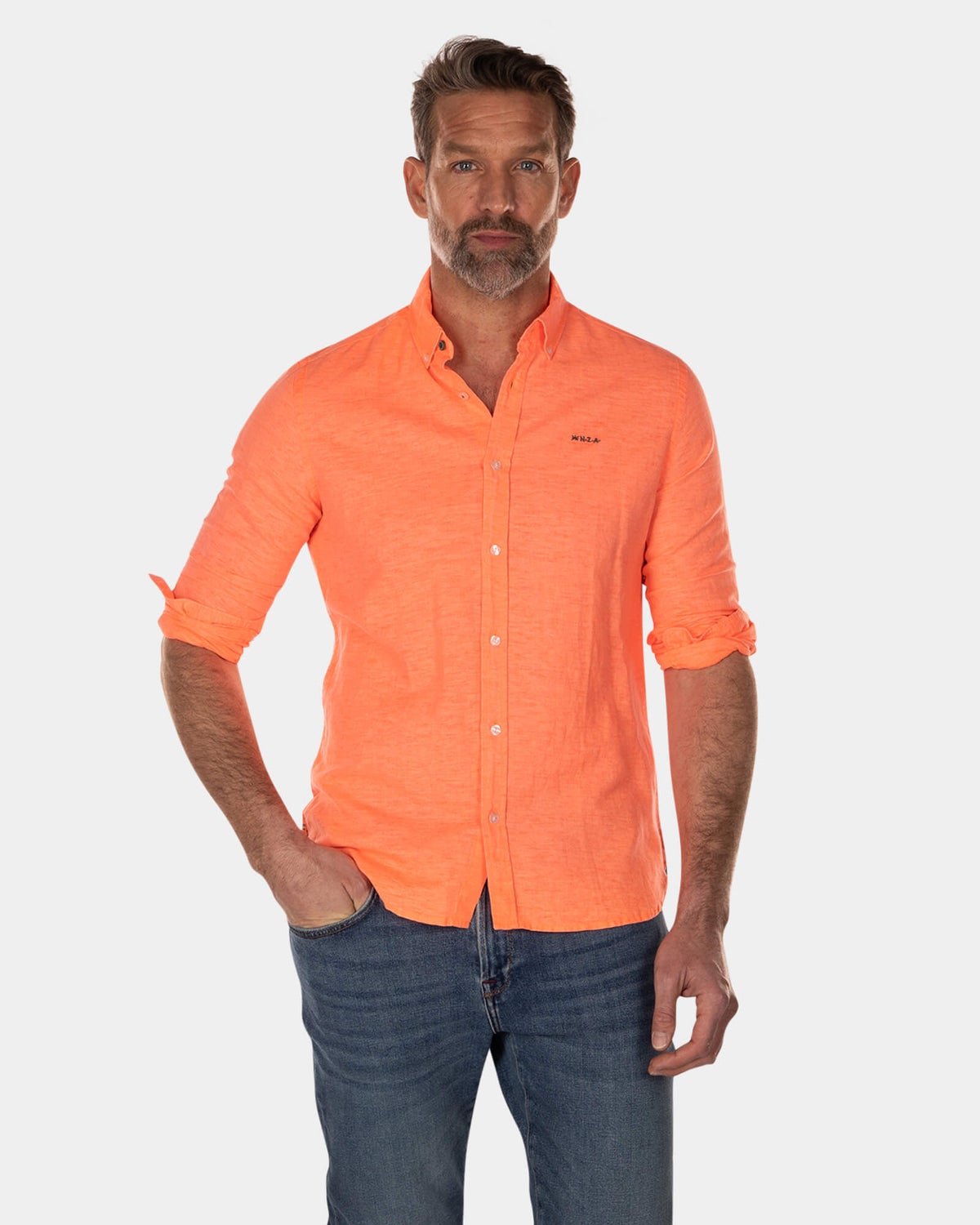Plain linen shirt with long sleeves - High Summer Orange